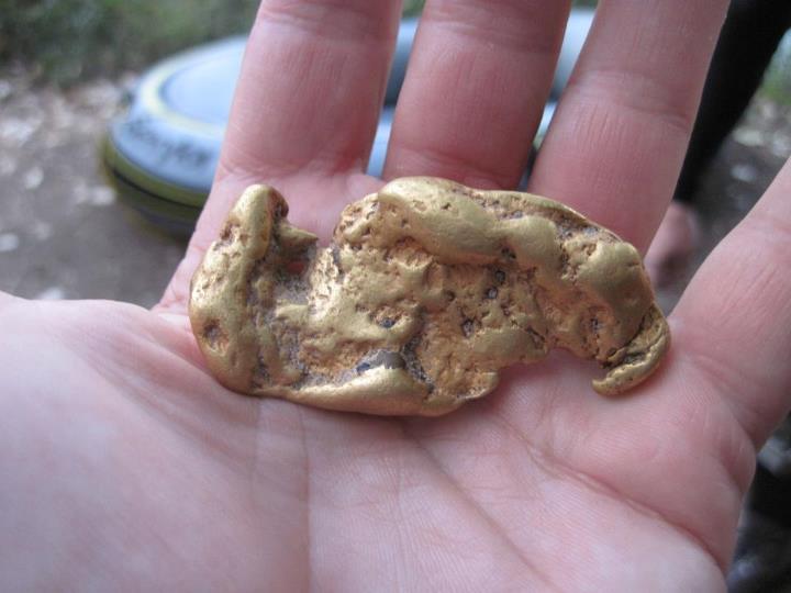 This 3.98 ounce gold nugget was recovered from the Rogue River near the site of Gold Ray Dam. Photo by Alan Mash of Mash Detectors.