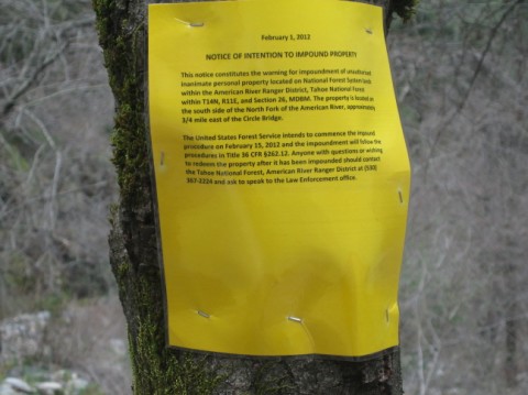 Tom Madrigal left this notice on a tree on the Golden Eagle claim.
