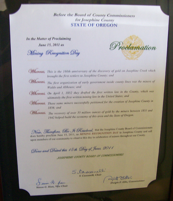 Mining Recognition Day in Josephine County, Oregon